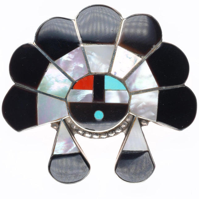 Vintage Zuni sterling silver channel inlay sunface/ Indian chief pendant/pin
