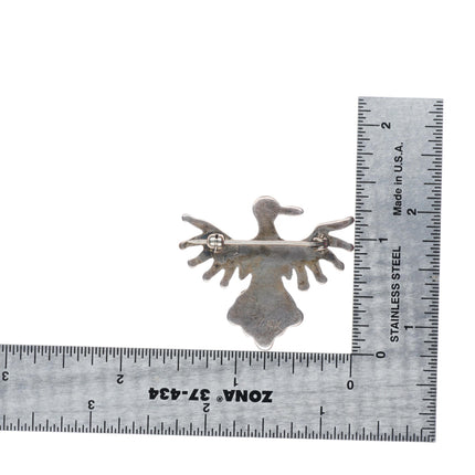 c1940 Vintage Zuni sterling silver needlepoint turquoise thunderbird pin/brooch