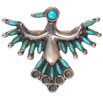c1940 Vintage Zuni sterling silver needlepoint turquoise thunderbird pin/brooch