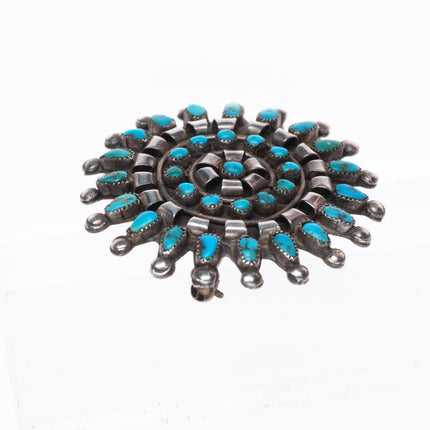 c1940 Vintage Zuni sterling silver petit point turquoise cluster pin/brooch