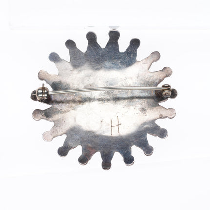 c1940 Vintage Zuni sterling silver petit point turquoise cluster pin/brooch