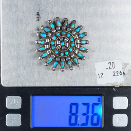 c1940 Vintage Zuni sterling silver petit point turquoise cluster pin/brooch