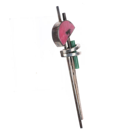 Post Modernist retro sterling silver Rhodonite & Jade pin/brooch