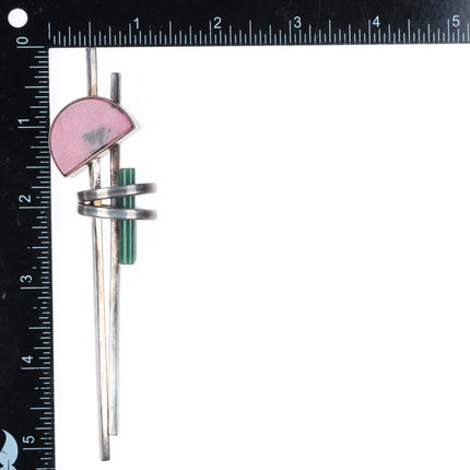 Post Modernist retro sterling silver Rhodonite & Jade pin/brooch