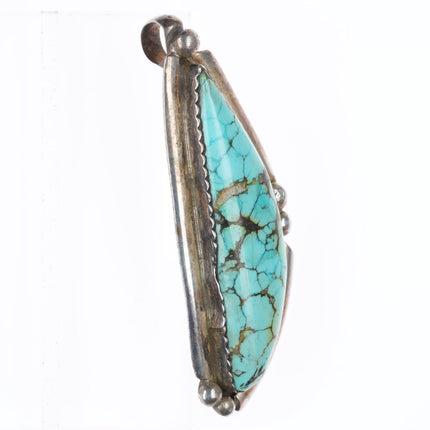 Large vintage R Navajo sterling silver spiderweb turquoise necklace pendant
