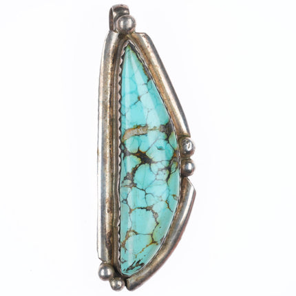 Large vintage R Navajo sterling silver spiderweb turquoise necklace pendant