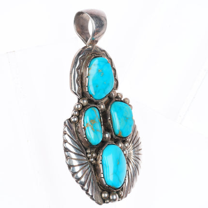 Large vintage Tom Willeto Navajo sterling silver necklace pendant-nice turquoise