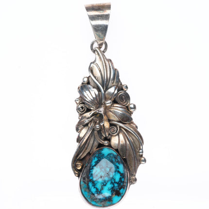 Large Roie Jacque Navajo sterling silver pendant-high grade spiderweb turquoise