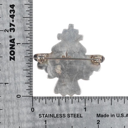 Frank Vacit Zuni sterling silver coral/turquoise mosaic inlay knifewing pin