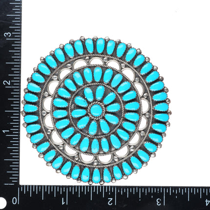 Large vintage Larry Moses Begay Navajo sterling silver turquoise cluster pin