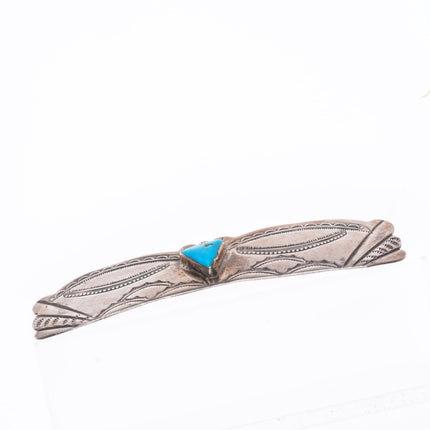c1940's vintage Navajo sterling silver turquoise hair barrette nice stamping