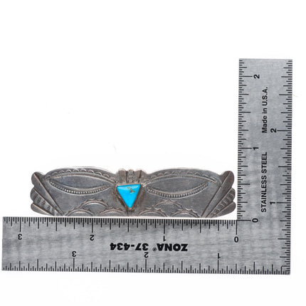 c1940's vintage Navajo sterling silver turquoise hair barrette nice stamping