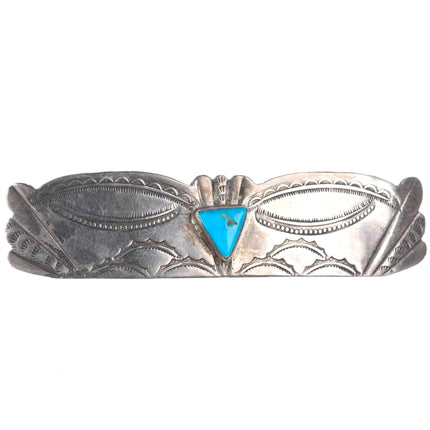 c1940's vintage Navajo sterling silver turquoise hair barrette nice stamping