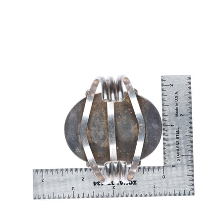 6.4" heavy vintage Navajo sterling silver turquoise bear paw cuff bracelet