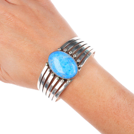 6.6" vintage Denim Lapis southwestern sterling silver heavy cuff bracelet