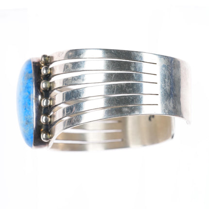 6.6" vintage Denim Lapis southwestern sterling silver heavy cuff bracelet