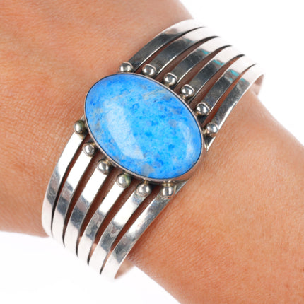 6.6" vintage Denim Lapis southwestern sterling silver heavy cuff bracelet