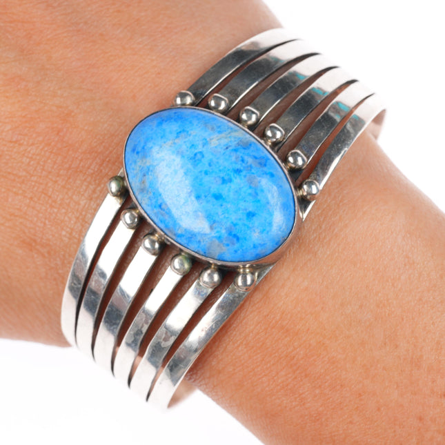 6.6" vintage Denim Lapis southwestern sterling silver heavy cuff bracelet