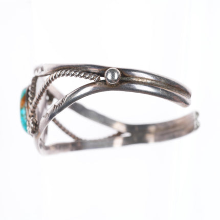 6.25" vintage Navajo sterling silver cuff bracelet with nice turquoise