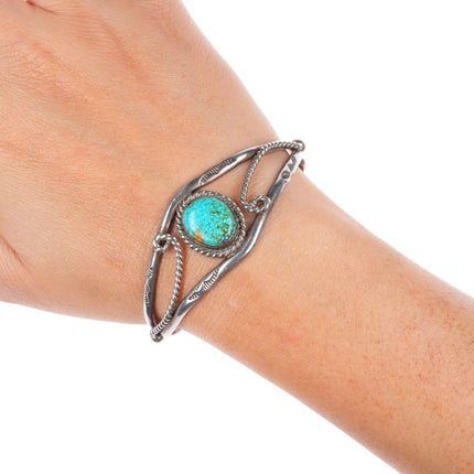 6.25" vintage Navajo sterling silver cuff bracelet with nice turquoise