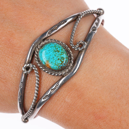 6.25" vintage Navajo sterling silver cuff bracelet with nice turquoise