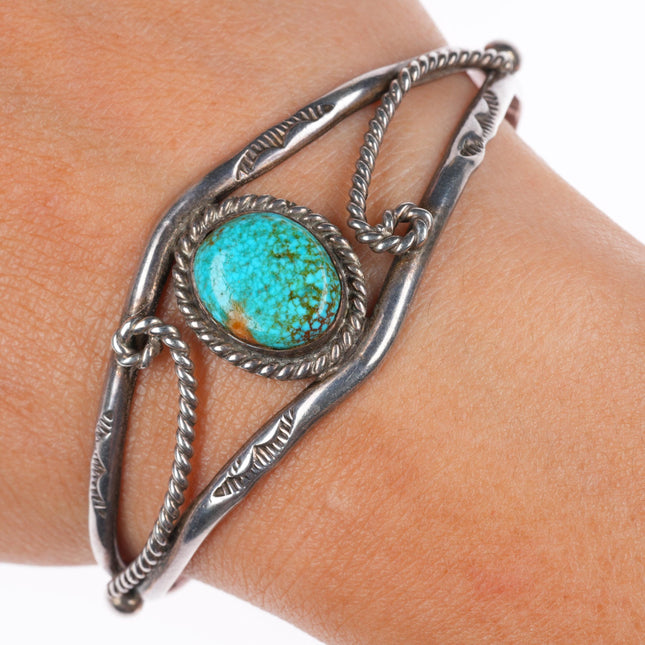 6.25" vintage Navajo sterling silver cuff bracelet with nice turquoise