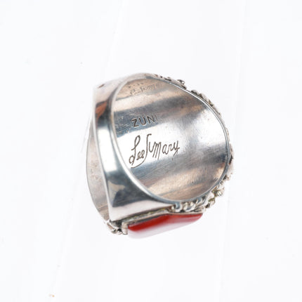 sz10 Lee & Mary Weebothee Zuni Sterling silver turquoise and coral men's ring