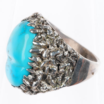 sz10 Lee & Mary Weebothee Zuni Sterling silver turquoise and coral men's ring