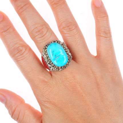 sz10 Lee & Mary Weebothee Zuni Sterling silver turquoise and coral men's ring