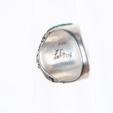 sz10 Lee & Mary Weebothee Zuni Sterling silver coral/turquoise inlay men's ring