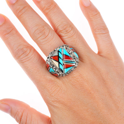 sz12 Lee & Mary Weebothee Zuni Sterling silver coral/turquoise/shell men's ring