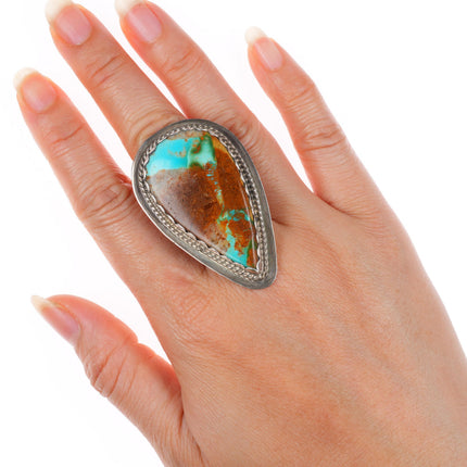 sz7 large B Navajo sterling silver ring with nice turquoise red matrix