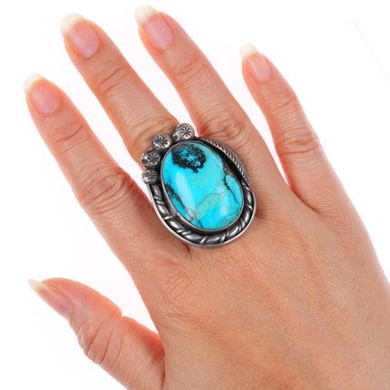sz10 huge vintage Navajo sterling silver turquoise ring stamped sides
