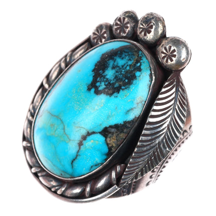 sz10 huge vintage Navajo sterling silver turquoise ring stamped sides