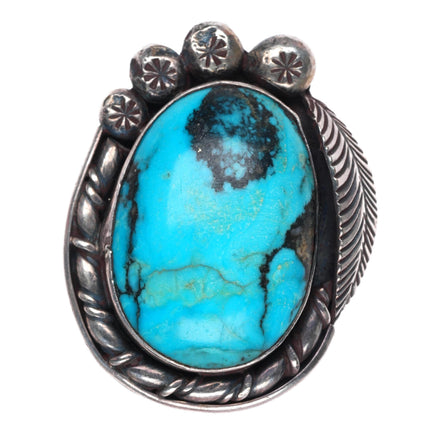sz10 huge vintage Navajo sterling silver turquoise ring stamped sides