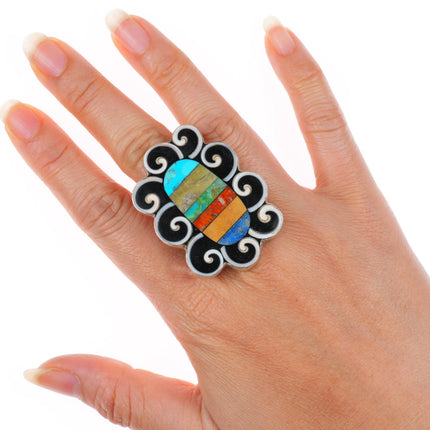 sz10.5 Lorenzo & Mary Louise Tafoya Santo Domingo sterling silver inlay ring