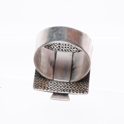 sz10 retro southwestern sterling silver turquoise ring with stamped design