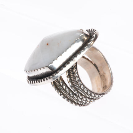 sz8 vintage southwestern sterling silver white agate large ring