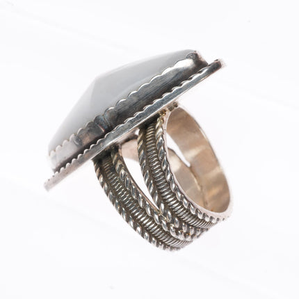 sz8 vintage southwestern sterling silver white agate large ring