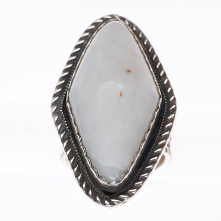 sz8 vintage southwestern sterling silver white agate large ring
