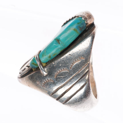 sz7.5 vintage R Navajo sterling silver carved turquoise claw ring