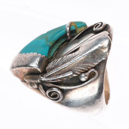 sz7.5 vintage R Navajo sterling silver carved turquoise claw ring