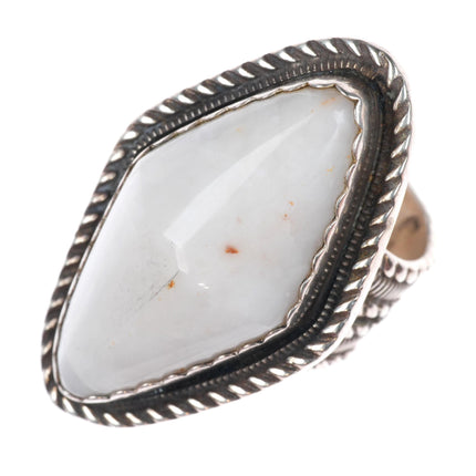 sz8 vintage southwestern sterling silver white agate large ring