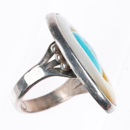 sz9 vintage Native American sterling silver turquoise and shell modernist ring