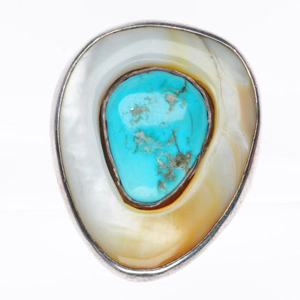 sz9 vintage Native American sterling silver turquoise and shell modernist ring