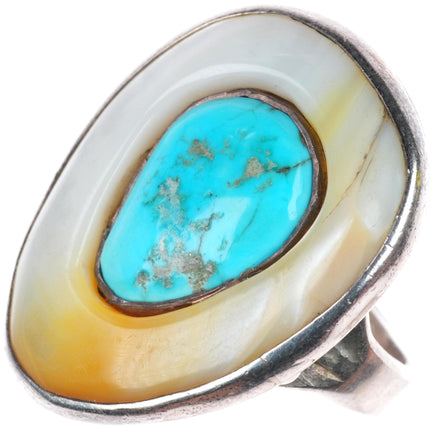 sz9 vintage Native American sterling silver turquoise and shell modernist ring