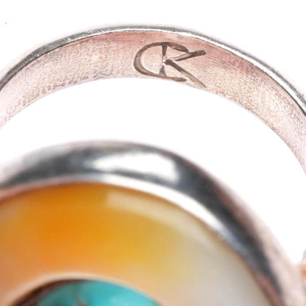 sz9 vintage Native American sterling silver turquoise and shell modernist ring