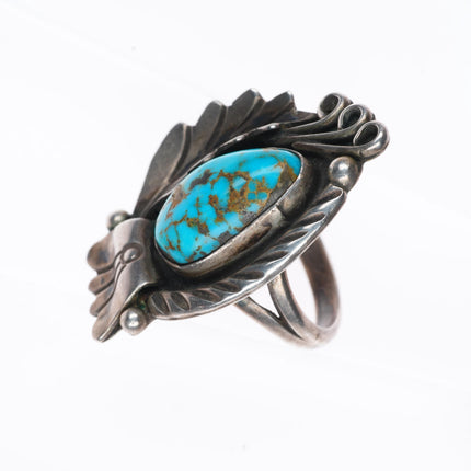 sz8 vintage Fred Guerro Navajo sterling silver ring with nice turquoise
