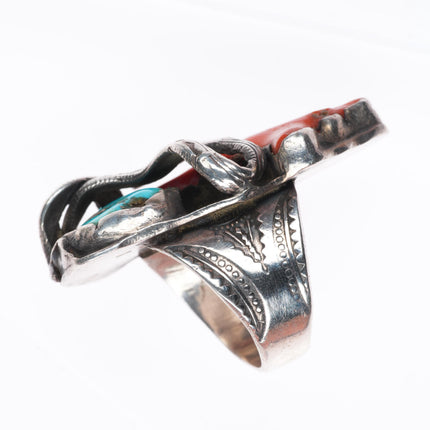 sz8.5 Dan Simplicio Zuni sterling silver branch coral, turquoise snake ring