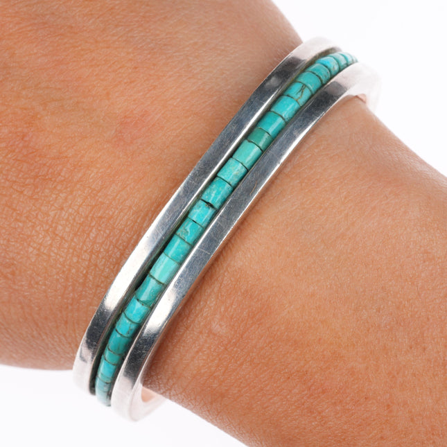 6" Les Baker Shop vintage Navajo sterling silver turquoise heishi cuff bracelet